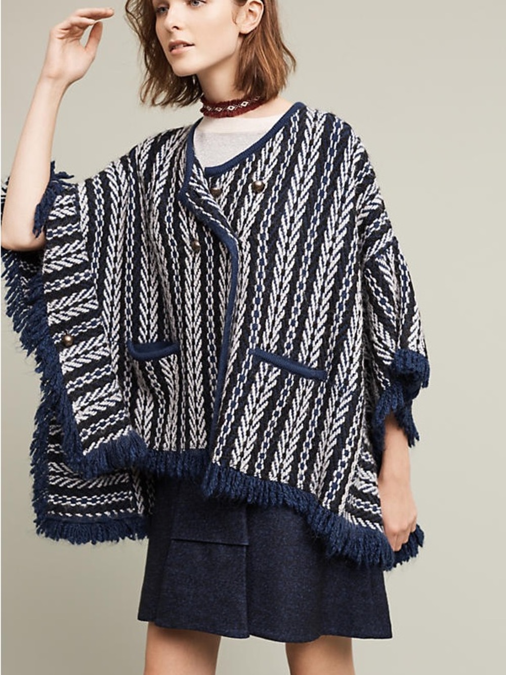Anthropologie Sleeping On Snow Tajo Jacquard Poncho Sweater